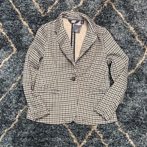 New Land’ End blue and Olive fleece Houndstooth women Blazer size S (6-8)